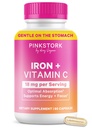 Vaaleanpunainen Stork Prenatal Iron Supplement for Women - 18 mg non-Constipting Iron & C-vitamiini raskauden, synnytyksen, & imetys - Focus, väsymys, & Verisolujen tuotanto - 2 kuukauden tarjonta