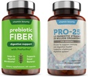 Vitamiini Bounty Pro-25 Probiootit ja prebioottikuitua Bundle - Ravintokuitua, 13 Probiootti kanta, Gut Health, Ruoansulatusterveys, Viivästynyt julkaisu - Bundle