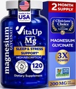 Magnesium Glycinate 200 mg - USA Made Magnesium Supplement for Sleep, Heart, Bones, Metabolia Support - Korkea imeytyminen Magnesium Bisglysinaatti kapselit - 120 vegan kelated kapselit
