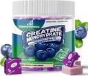 Kreatiini Monohydraatti Pehmeä purukumi Complex 6400 mg miehille ja naisille - Advanced Formula W/L-Tauriini + B12-vitamiini, sokeriton purutabletti,60 Mustikkapehmeä Chews