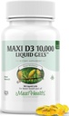 Maxi Health D3 10000 IU Softgels Supplement - Pure VIT D3 kalsiumin imeytymiseen, immuuniterveyteen ja luun tuki aikuisille naisille ja miehille - vitamiini D - nestemäinen D3 10000 IU Softgels (90)