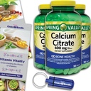 Spring Valley Kalsium Citrate Tabletit Ruokavalion täydennys 600 mg 300 Ct 3 pk Valitse Bundle (900 yhteensä) + Vitamiini opas & pilleri Container (5 tuotetta)!
