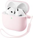 ORNARTO AirPods 4 tapauksessa, Pehmeä silikoni Täysi suojapeite LED-näkyvä, yhteensopiva AirPodes 4. sukupolven 2024 - Liitu Vaaleanpunainen