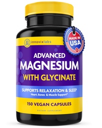 InnovixLabs Advanced Magnesium Capsules - 150 Ct, 210 mg - Kelatoitu Glycinate ja malaatti - korkea imeytyminen, edistää rentoutumista, luut, lihasten terveys, vegaaninen malaatti unilisä