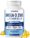 Oceanblue Professional Omega-3 2100 K2- ja D3-60-vitamiinin kanssa Kreivi - Triple Strength Burpless Fish Oil Omega-3 täydentää EPA, DHA & DPA - Wild Caught - Oranssi maku, 30 tarjoilua