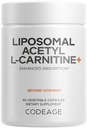 Codeage Liposomal Acetyl- L- Carnitine+ Supplement - 500 mg Acetyl- L- Carnitine per Serving - 3- Month Supply, Liposomal Delivery - Alcar Supplement - L-karnitiini - Ei-GMO, Gluteenittomat, 90 kapselia