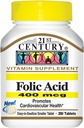 21st Century Folic Acid 400 mikrog tabletit, 250-Count (pakkaus 2)
