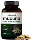 Mucuna Pruriens kapselit, kolminkertainen vahvuus 1500 mg per tarjoilu, 2 in 1 Formula, Valmistettu Mucuna ja Ashwagandha, 240 kapselia, Potent Seed Extract, Potentiaalinen mieliala, Rentoutus- ja korjaustuki