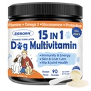 ZEBORA Dog Multivitamiinijauhe Glukosamiinilla, koiran vitamiinit ja lisäravinteet immuunitukea, iho ja takki täydentää Omega 3 Allergian lievittämistä, Probiootit ruoansulatus- ja suolistoterveyden