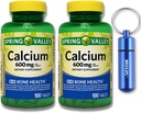 Calcium Bone Health Dietary Supplement Tablets, 600 mg, 100 Count (2-Pack) BROS2FL avainketju Vedenpitävä Kannettava Metal Pill Box (2 Items)