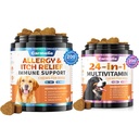Koiran allergia purut + Carmelie 24 in 1 koiran monivitamiini purut - 400 hoitoa - kausiluonteinen allergia Relief + koiran vitamiineja hip & Joint, iho ja turkki, immuuni terveys (Chicken Flavor)