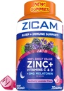 Zicam Sleep + Immuunituki. Sinkki, Gummy Supplement, BlackBerry Lavender Maku, C-vitamiini ja D-vitamiini, 3 mg melatoniini per Serving, 70