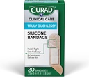 CURAD Truly Ouchless!® Silicone Bandages, .75" x 3", Herkkä tai herkkä iho, joustava kangas, suojaa naarmuja, paloja ja paloja, 20 kreivi