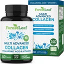 ForestLeaf Multi Collagen Pillerit - Kollageeni Miehet ja kollageeni Naiset - Hydrolysoitu kollageeni täydentää C-vitamiinia ja hyaluronihappoa - Kollageeni kapselit hiukset, iho ja kynnet (240 Peptide Kapselit)