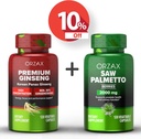 ORZAX Ginseng, 30% Ginsenosidia 120 Vegatable kapselia ja Saw Palmetto 2000 mg 120 kasvikapselia, Bundle