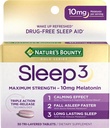 Nature's Bounty Melatoniini, Sleep3 Maximum Strength 100% Drug Free Sleep Aid, L-Theanine & Nighttime Herbal Blend Time Release Technology, 10mg, 30 Tri- Layered tablettia