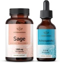 HERBAMA Sage ja Ashwagandha Kit - 1000 mg Sage Leaf -kapselit & Ashwagandha Root Tincture 2 fl oz - Vegaani, ei-GMO, sokeri ja alkoholiton - 2 pakkaus