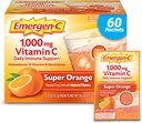 Emergen-C 1000 mg C-vitamiini Powder for Daily Immune Support Kofeiiniton C-vitamiini täydentää sinkkiä ja mangaania, B-vitamiinit ja Electrolyytit, Super Orange Flavor - 60 Count/2 kuukauden tarjonta