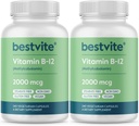 BESTVITE B12-vitamiini (Metyylicobalamiini) 2000mcg (480 kasviskapselia)(2 x 240) (Metyyli B12) - Ei stearaattia - Vegan - Ei muuntogeenisiä organismeja - Gluteeniton