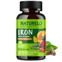 NATURALLO Vegan Iron Supplement C-vitamiini ja Organic Whole Foods - Hellävarainen Iron Pillerit naisille ja miehet rautapuutos mukaan lukien raskaus, anemia ja vegaaninen ruokavaliot - 90 Mini Kapselit