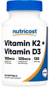 Nutricost-vitamiini D3 + K2 (5000 IU D3 / 100mcg MK7), 120 Softgels