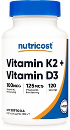 Nutricost-vitamiini D3 + K2 (5000 IU D3 / 100mcg MK7), 120 Softgels