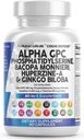 Aivolisä Alpha GPC 300mg Fosfatidyyliseriini Bacopa Monnieri Ginkgo Biloba Lions Mane Huperzine A L- Theanine NAC Nootropic Memory Focus Cognitive Support Vitamiineja B C D E 60 Kapselit USA