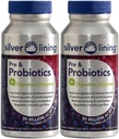 Silver Lining Pre & Probiootit + digestiivinen Entsyymit 50 miljardia PMY / aktiivisia soluja Ruoansulatus- ja immuunitoimintojen tuki, vähentää turvotusta ...