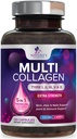 Multi Collagen Supplement 2400 mg - tyypit I, II, III, V & X Multi Collagen Peptides Pillerit naisille ja miehille, hydrolysoidut kollageenilisät, hiukset, iho, kynnet ja niveltuki täydentää - 120 kapselia