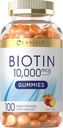 Carlyle Biotin 10000 mcg Gummies ... 100 Count... Peach Flavor Supplement ... Vegaani, muu kuin GMO, gluteeniton