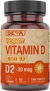 DEVA-vegan D2-vitamiini 800 IU, ergokalsiferoli- täydennysosa, jossa ei ole eläinaineita, 90 tablettia, 1- pakkaus