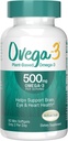 OVEGA-3 Plant-Based Omega-3 Algal Oil Daily Supplement, 500mg, tukee aivot, silmät ja sydän terveys, kaksi mini softgels per päivä, 60 kreivi