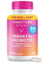 Pink Stork Prenatal Probiootit naisille - 50 miljardia PMY, B6-vitamiini, prebiootit, aamupahoinvointi, Gut Microbiome, Raskaus Probiootti, Immuunituki, Raskaus Pakko - 30 kapselia