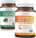 Super Greens & C-vitamiini (1-kuukautinen toimitus) Vihreät & C-synergia Bundle of Organic Super Greens Powder - Complete Superfood (60 kapselia) & C-vitamiinin immuunituki (60 kasvissyöjän Caps)(ei-GMO)