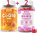 NEVISS Sokeriton CoQ10-250 mg täytetyt timantit,60Cts + vegaaninen D3-vitamiini 5000IU & Metyyli B12 1000 mcg timantit, 120Ct