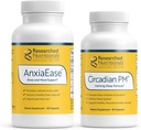 Tutkitut ravintoaineet Rentoutus Tuki Bundle - AnxiaEase Stressi, Cortisol Management & Mood Support Supplement (120 kapselia) & Circadian PM rauhallinen yöt (90 kapselia)