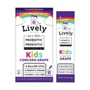 Lively (by GoLive) KIDS CONCORD GRAPE Synbiootti (Probiootit + Prebiootit); 5 Kliininen kanta; +5 miljardia PMY. Probiootit ja prebiootit KIDS ruoansulatus, aineenvaihdunta, immuniteetti. (10 pakkausta)