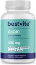 BESTVITE Coenzyme CoQ10 400mg (120 kasvissyöjän kapselit) Luonnollisesti fermentoitu - No Stearates - Vegan - Gluteeniton - Ei muuntogeenisiä organismeja