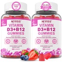 NEVISS 2Pack Vegaani D3-vitamiini + B12-vitamiini Gummies, korkea teho D3 5000IU & 1000 mikrog Methylated B12, D3-vitamiini ja B12 aikuisille, tukea luun terveys, immuuni- ja energialisä, 120 kreivi