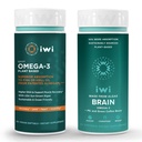 Iwi Omega-3 Sport & Brain Omega-3 Bundle, 30 Servings, Vegan Plant-Based Algae Omega 3 EPA + DHA, Krill & Fish Oil Alternative, No Fishy Aftertaste