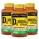 MASON NATURAL D3 25 mikrog (1000 IU), Bone & Immuno Support, Fish Liver Oil, 60 Softgels (Pack of 3)