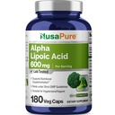 NusaPure Alpha Lipoic Acid 600 mg per tarjoilu 180 kasviskapselit (kasvissyöjä, ei-GMO, Vegan)