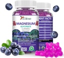 Magnesium Gummies 600 mg/Serving-Magnesium Glycinate 400 mg ja Magnesiummalaatti 200 mg, Extra K2 & D3, High Absorptio Magnesium Supplement for Sleep, Stress Relief, Nerve Support, Mustikat(60 CT)