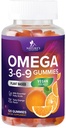 Omega 3 6 9 Gummies - Vegan Omega 3 täydennysosa Gummy - Essential rasvahapot Oil 369 Complex Heart Support & Brain Support for Women, Miehet & Raskaus, Fish Free non-GMO, Oranssi maku - 120 Gummy