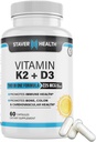 K2-vitamiini D3 w/kalsium ja bioperiiini, K2-vitamiini (MK7), D3-lisä ei-muuntogeeninen, D3-vitamiini, K2-vitamiini MK-7 Helppo niellä D- ja K-vitamiinikompleksi, 60 kapselia