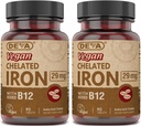 DEVA Nutrition Vegan Celated Iron 29 mg varustettu B-12 - High Potency, Helppo niellä - 90 tablettia, 2-pakkaus
