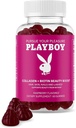 Playboy - Collagen + Biotin Kauneus Boost Gummies hiukset, iho, kynsit & laissit (60 Gummies) - Vadelma maku Biotin & Collagen Supplement for Women & Men - Ei-GMO, Gluteeniton, Pähkinätön Gummy
