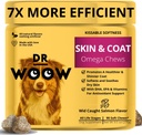 Omega Wild Alaskan Salmon Fish Oil 90 ct Soft Chews for Dog - Anti kutina & takki + Allergia tuki, kelp, Biotiini, Vitamiinit, Sinkki - auttaa kutiava iho, koira allergioita, voi vähentää irtoamista