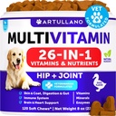 Koira Multivitamiini pureskeltava Glukosamiini 26 in 1 - koiran vitamiinit ja lisäravinteet - Senior & pentu monivitamiini koirille - Lemmikkieläinten yhteinen tuki Terveys - Immuniteetti, liikkuvuus, Gut Skin - 120 Chews