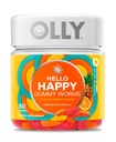 Olly Hei Happy Gummy Worms, Mood Balance Support, D-vitamiini, Saffron, Aikuisten purutabletti, Tropical Zing - 60